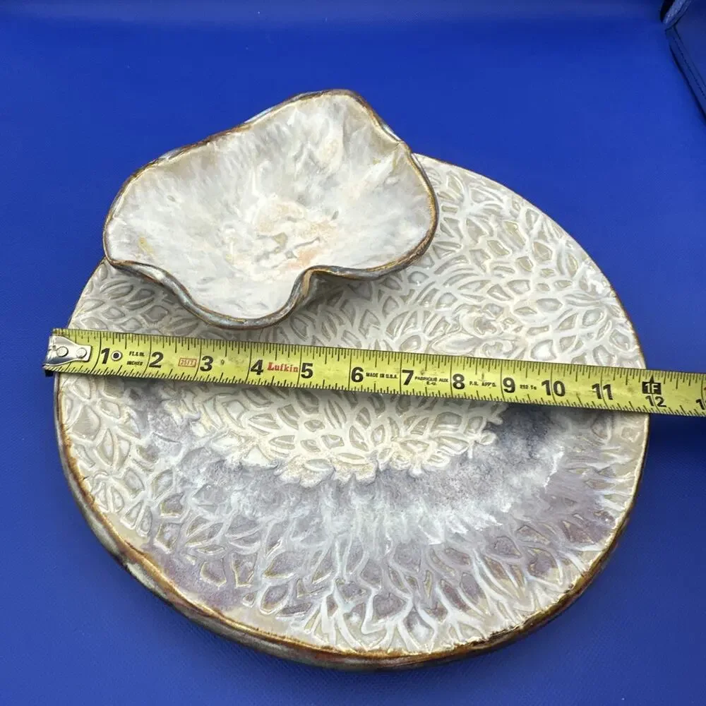Studio Art Pottery Chip & Dip Platter Centerpiece Stoneware Artist Marked Harris